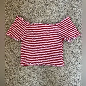 SHEIN Striped Off-Shoulder Crop Top